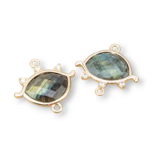 Connettore Componente Di Ottone Forma di Occhio Con Pietre Dure 21x20mm 5pz Dorato Labradorite- MANGO | Worldofjewel.com