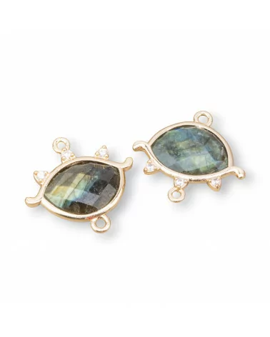 Connettore Componente Di Ottone Forma di Occhio Con Pietre Dure 21x20mm 5pz Dorato Labradorite- MANGO | Worldofjewel.com