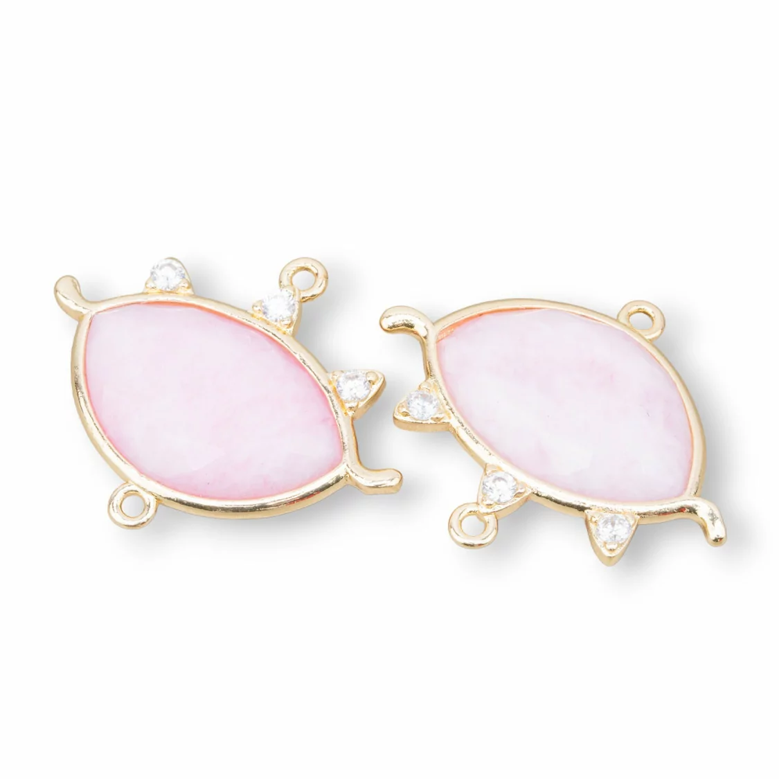 Connettore Componente Di Ottone Forma di Occhio Con Pietre Dure 30x25mm 4pz Dorato Rosa- MANGO | Worldofjewel.com