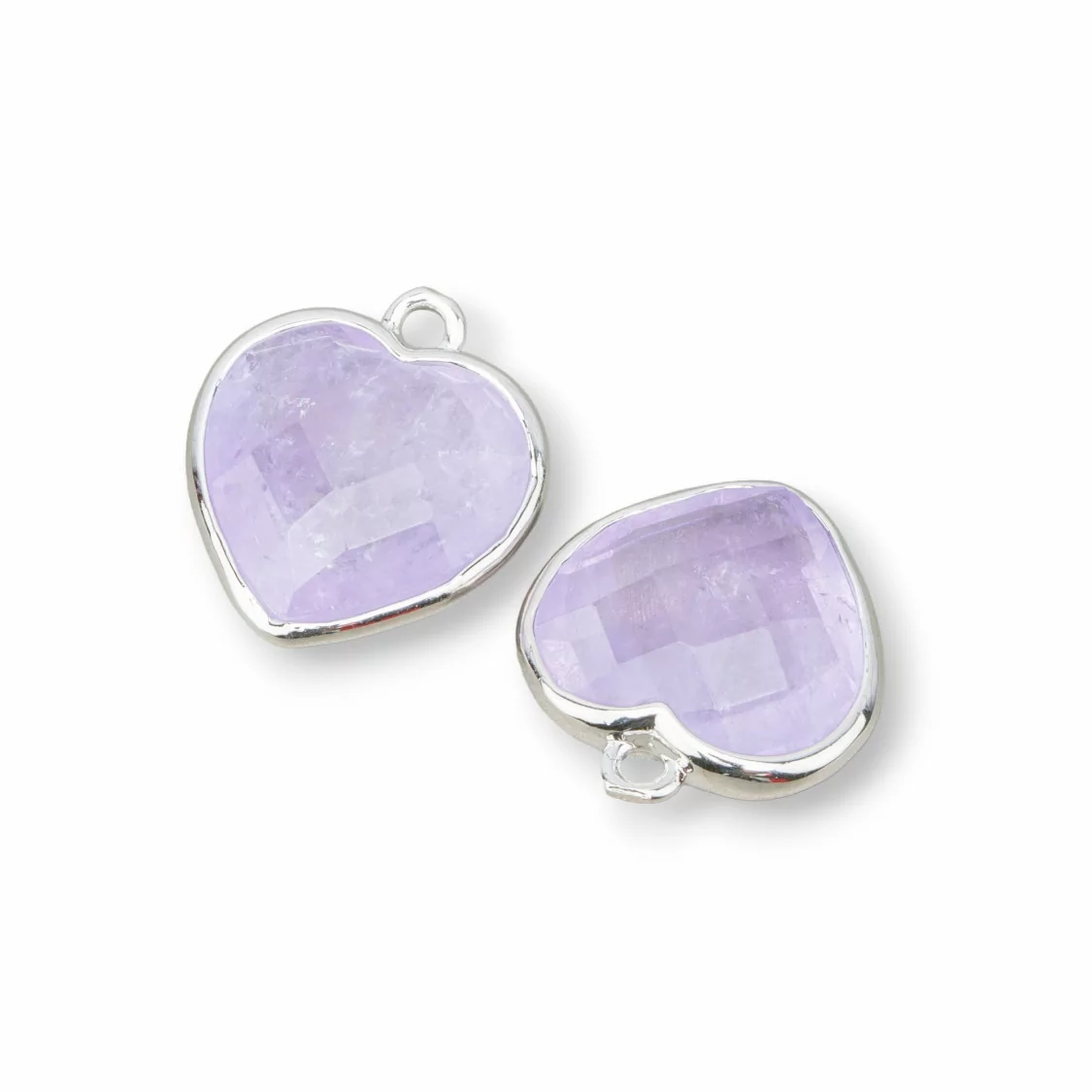 Connettore Componente Pendente Di Ottone Forma di Cuore Con Pietre Dure 14mm 6pz Rodiato Ametista Lavanda- MANGO | Worldofjewel.com