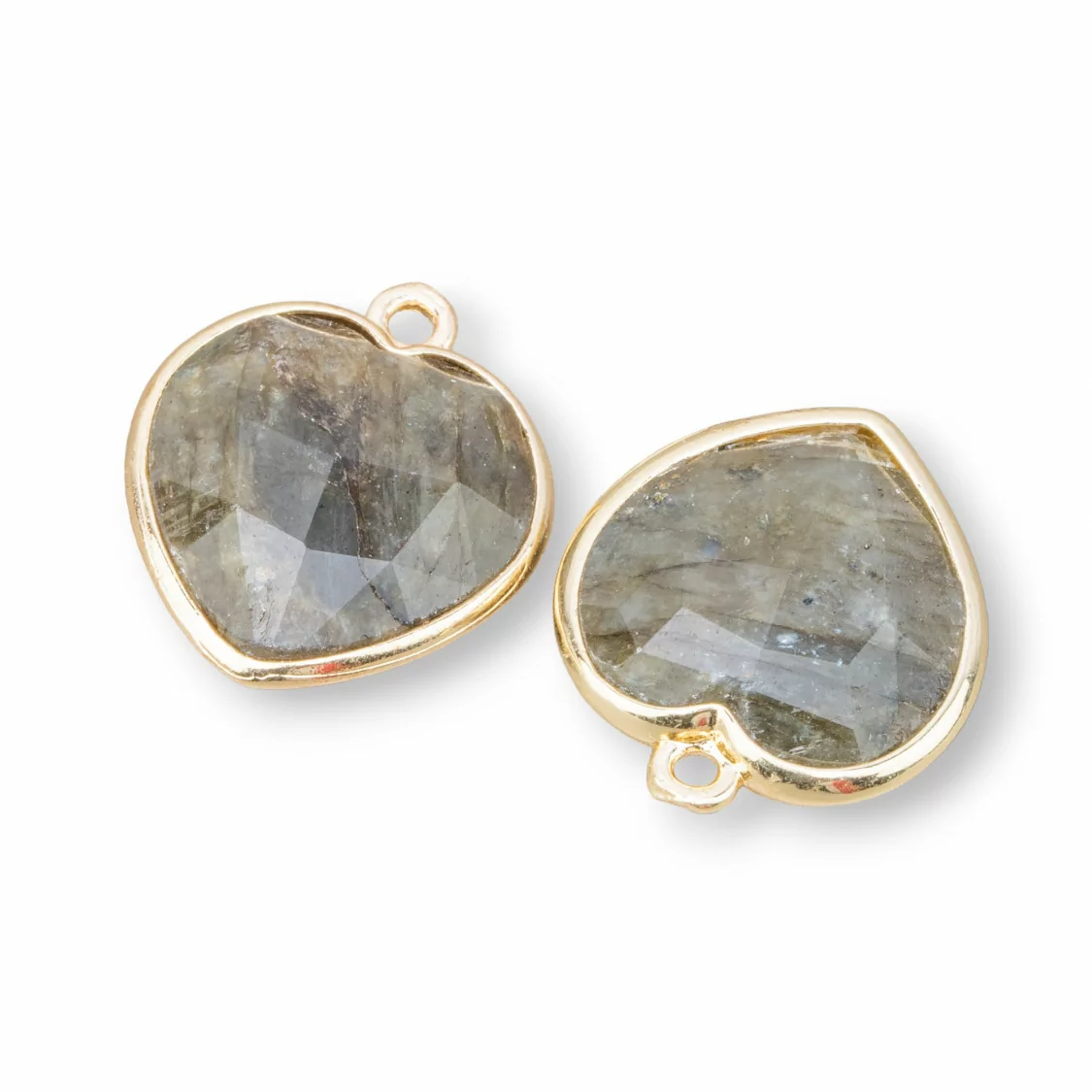 Connettore Componente Pendente Di Ottone Forma di Cuore Con Pietre Dure 16mm 5pz Dorato Labradorite- MANGO | Worldofjewel.com