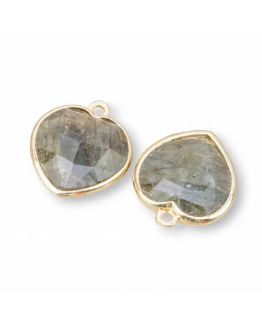 Connettore Componente Pendente Di Ottone Forma di Cuore Con Pietre Dure 16mm 5pz Dorato Labradorite- MANGO | Worldofjewel.com