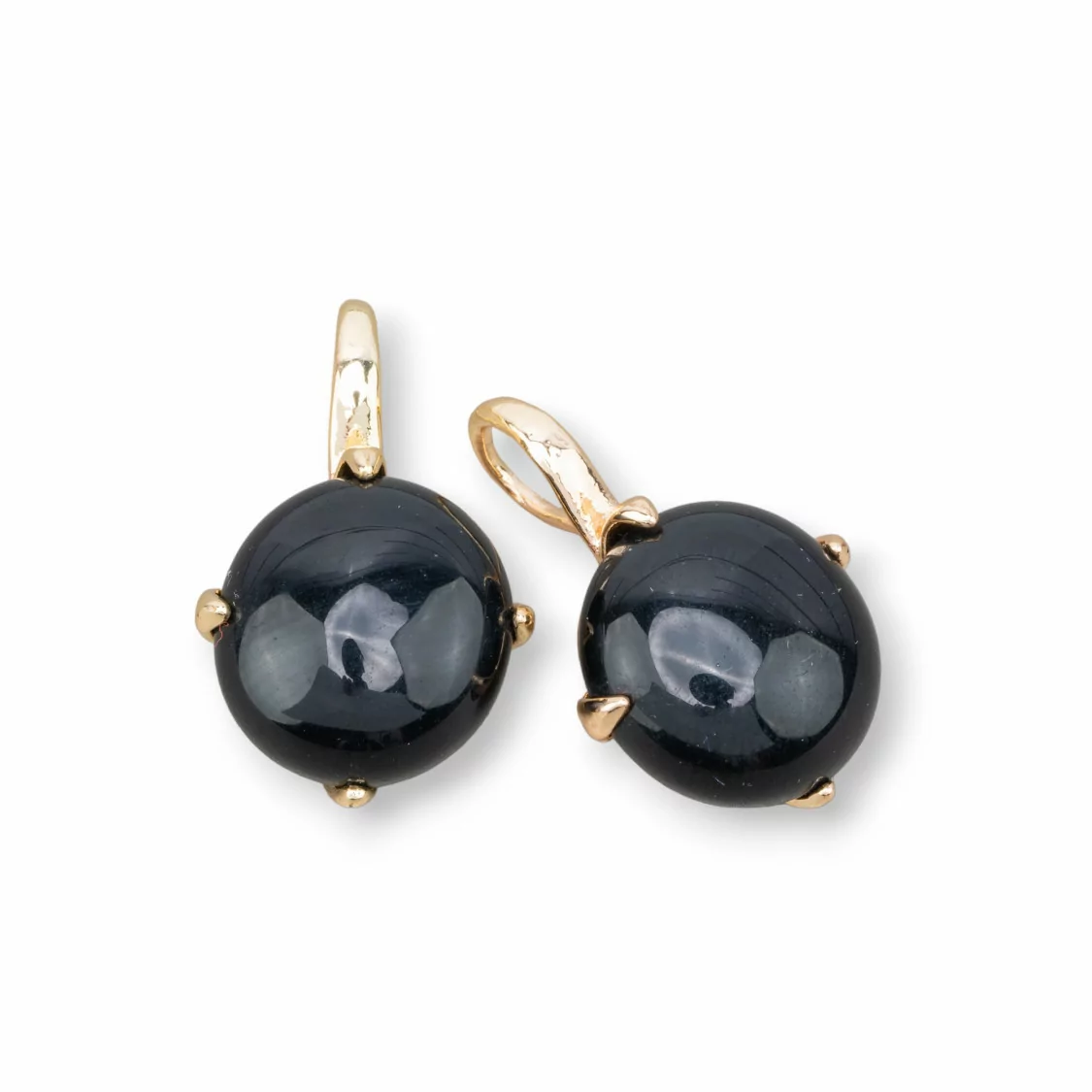 Orecchini A Monachella Di Bronzo Con Cabochon Tondo Incastonato 16x28mm Dorato Nero-BRONZO CRYSTAL | Worldofjewel.com