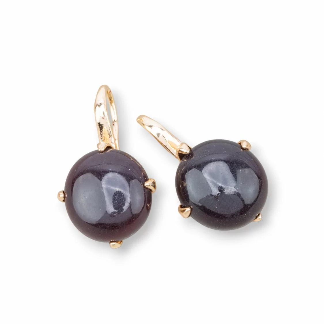 Orecchini A Monachella Di Bronzo Con Cabochon Tondo Incastonato 16x28mm Dorato Viola-BRONZO CRYSTAL | Worldofjewel.com