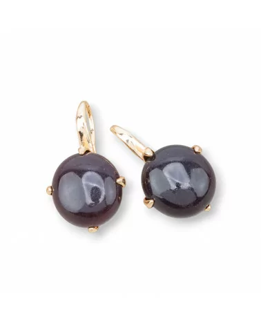 Orecchini A Monachella Di Bronzo Con Cabochon Tondo Incastonato 16x28mm Dorato Viola-BRONZO CRYSTAL | Worldofjewel.com