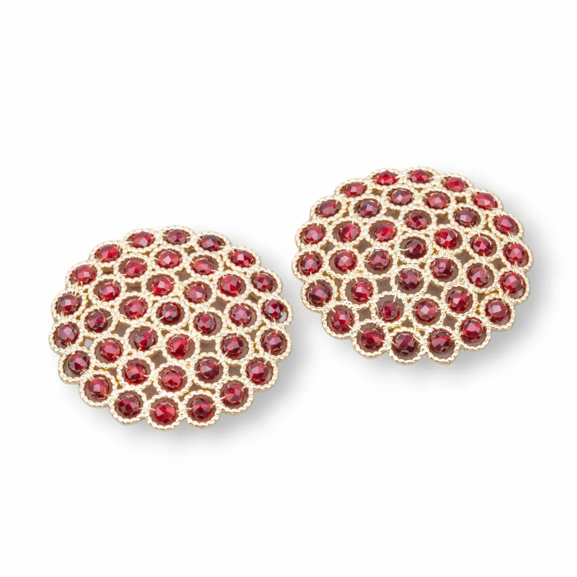 Componente Connettore Di Pietre Con Ottone E Perline Ammagliate Su Filigrana 33mm 2pz Dorato Ruby-COMPONENTI DI PIETRE DURE | Worldofjewel.com