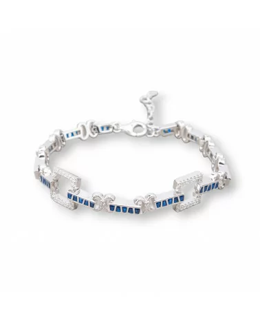 Bracciale Di Argento 925 'Amelia' Con Zircone A Baguette E Maglia Quadrata Larghezza 10mm Lunghezza 17cm+3cm Rodiato Blu Zaffir-BRACCIALI TENNIS | Worldofjewel.com