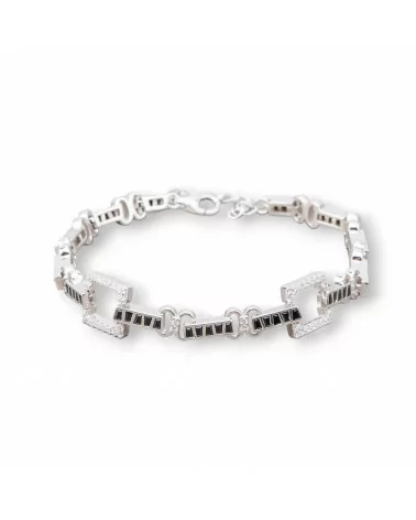 Bracciale Di Argento 925 'Amelia' Con Zircone A Baguette E Maglia Quadrata Larghezza 10mm Lunghezza 17cm+3cm Rodiato Nero-BRACCIALI TENNIS | Worldofjewel.com