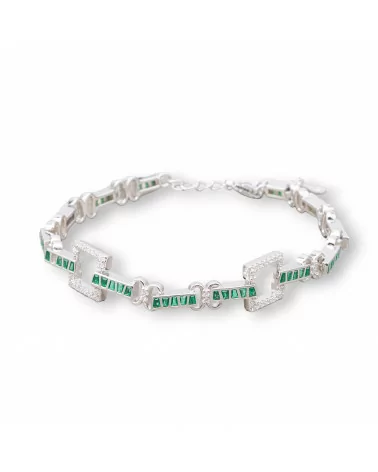 Bracciale Di Argento 925 'Amelia' Con Zircone A Baguette E Maglia Quadrata Larghezza 10mm Lunghezza 17cm+3cm Rodiato Verde Smer-BRACCIALI TENNIS | Worldofjewel.com