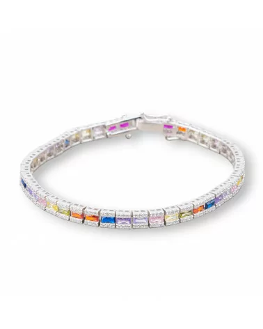 Bracciale Di Argento 925 'Amelia' Con Zircone A Baguette Multicolor Larghezza 5mm Lunghezza 19cm Rodiato Multicolor-BRACCIALI TENNIS | Worldofjewel.com