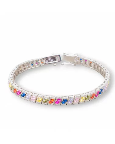 Bracciale Di Argento 925 'Amelia' Con Zircone A DoppiaGoccia Multicolor Larghezza 6mm Lunghezza 19cm Rodiato-BRACCIALI TENNIS | Worldofjewel.com