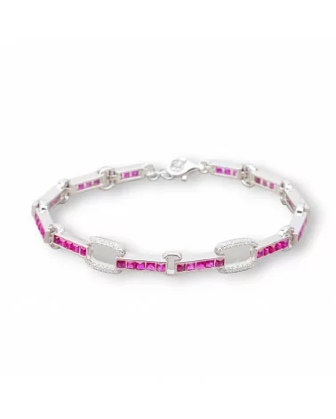 Bracciale Di Argento 925 'Amelia' Con Zircone A Quadrati E Maglia Ovale Larghezza 7,5m Lunghezza 17,5cm+3cm Rodiato Rosso Ruby-BRACCIALI TENNIS | Worldofjewel.com