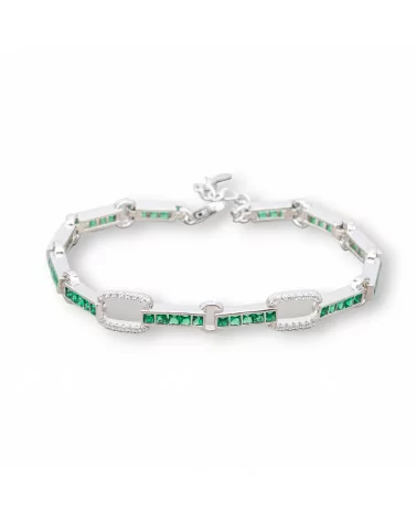 Bracciale Di Argento 925 'Amelia' Con Zircone A Quadrati E Maglia Ovale Larghezza 7,5m Lunghezza 17,5cm+3cm Rodiato Verde Smera-BRACCIALI TENNIS | Worldofjewel.com