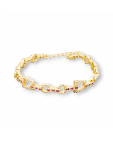 Bracciale Di Argento 925 'Amelia' Con Zircone Trapezio E Catena Larghezza 8mm Lunghezza 17cm+3cm Dorato Rosso Ruby-BRACCIALI TENNIS | Worldofjewel.com