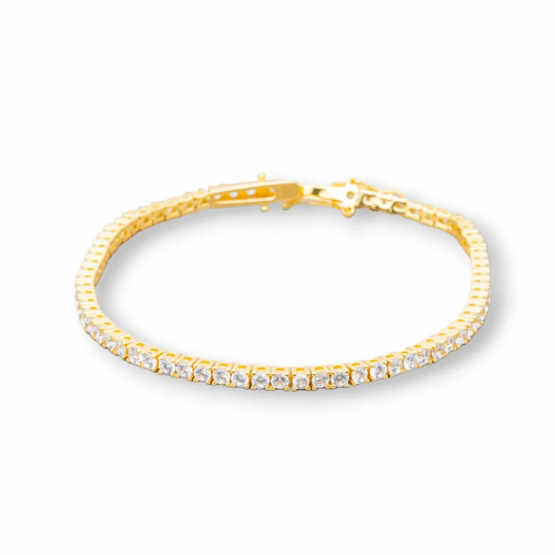 Bracciale Di Argento 925 Tennis Con Zircone Tondo da 2,5mm Lunghezza 18,5cm Bianco Dorato-BRACCIALI TENNIS | Worldofjewel.com