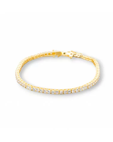 Bracciale Di Argento 925 Tennis Con Zircone Tondo da 2,5mm Lunghezza 18,5cm Bianco Dorato-BRACCIALI TENNIS | Worldofjewel.com