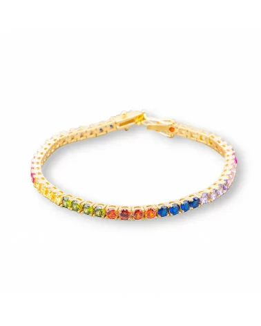 Bracciale Di Argento 925 Tennis Con Zircone Tondo da 3,5mm Lunghezza 18,5cm Multicolor Dorato-BRACCIALI TENNIS | Worldofjewel.com