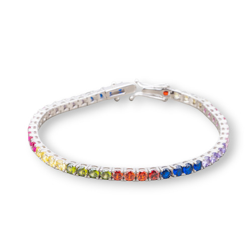 Pulsera de tenis de plata 925 con circonita redonda de 3,5 mm, longitud de 18,5 cm, rodiada multicolor