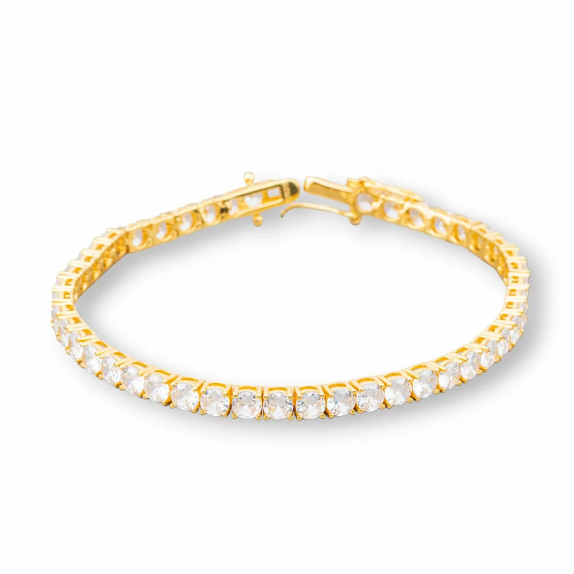 Bracciale Di Argento 925 Tennis Con Zircone Tondo da 4,0mm Lunghezza 18cm Bianco Dorato-BRACCIALI TENNIS | Worldofjewel.com