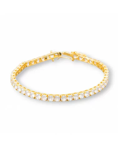 Bracciale Di Argento 925 Tennis Con Zircone Tondo da 4,0mm Lunghezza 18cm Bianco Dorato-BRACCIALI TENNIS | Worldofjewel.com