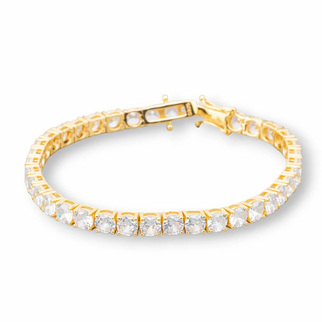 Bracciale Di Argento 925 Tennis Con Zircone Tondo da 5,0mm Lunghezza 18,5cm Dorato Bianco-BRACCIALI TENNIS | Worldofjewel.com