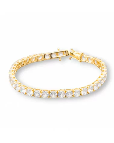 Bracciale Di Argento 925 Tennis Con Zircone Tondo da 5,0mm Lunghezza 18,5cm Dorato Bianco-BRACCIALI TENNIS | Worldofjewel.com