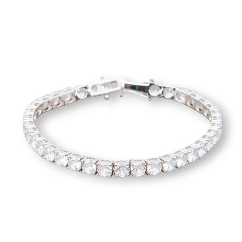 Bracciale Di Argento 925 Tennis Con Zircone Tondo da 5,0mm Lunghezza 18,5cm Rodiato Bianco