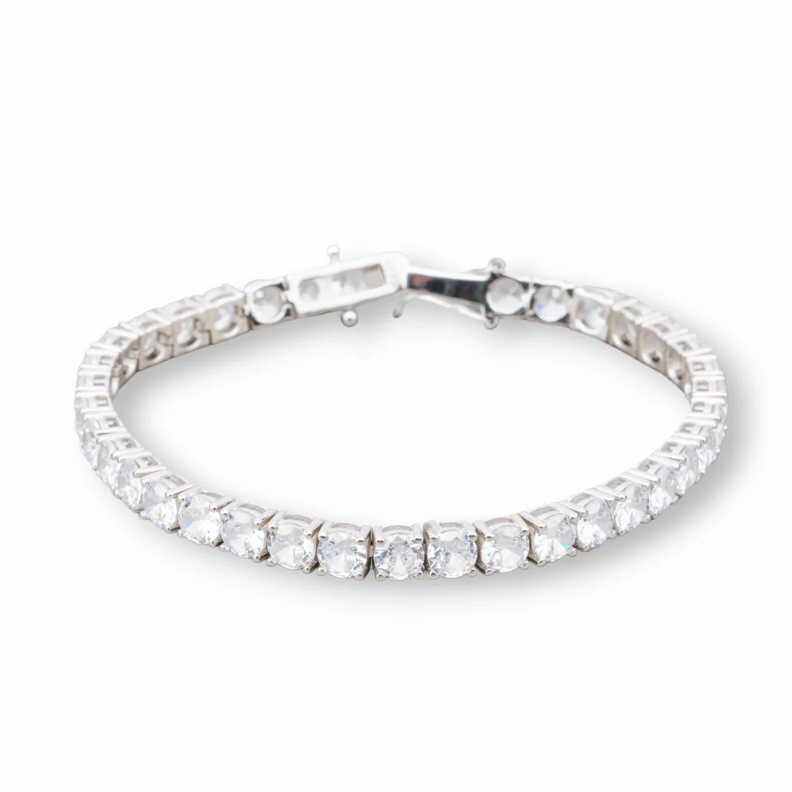 Bracciale Di Argento 925 Tennis Con Zircone Tondo da 5,0mm Lunghezza 18,5cm Rodiato Bianco-BRACCIALI TENNIS | Worldofjewel.com