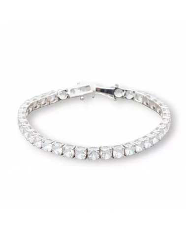 Bracciale Di Argento 925 Tennis Con Zircone Tondo da 5,0mm Lunghezza 18,5cm Rodiato Bianco-BRACCIALI TENNIS | Worldofjewel.com