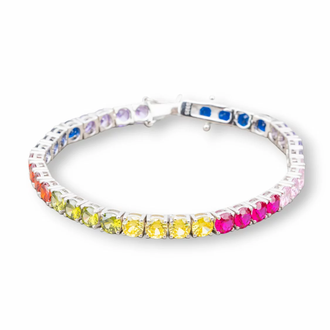 Bracciale Di Argento 925 Tennis Con Zircone Tondo da 5,0mm Lunghezza 18,5cm Rodiato Multicolor-BRACCIALI TENNIS | Worldofjewel.com