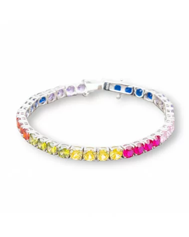 Bracciale Di Argento 925 Tennis Con Zircone Tondo da 5,0mm Lunghezza 18,5cm Rodiato Multicolor-BRACCIALI TENNIS | Worldofjewel.com