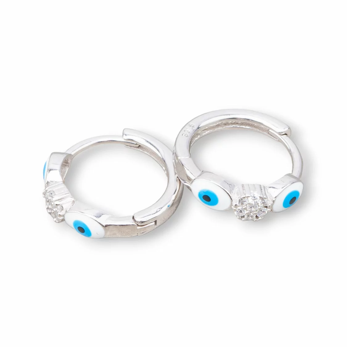 Orecchini Perno Di Argento 925 Con Cerchietto Occhio di Allah 4x16mm 2 Coppie Celeste-ARGENTO 925 DESIGN ITALY | Worldofjewel.com