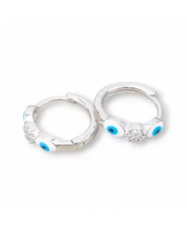 Orecchini Perno Di Argento 925 Con Cerchietto Occhio di Allah 4x16mm 2 Coppie Celeste-ARGENTO 925 DESIGN ITALY | Worldofjewel.com