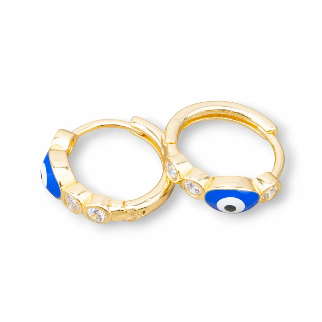 Orecchini Perno Di Argento 925 Con Cerchietto Occhio di Allah Ovale 5x17mm 2 Coppie Dorato Blu-ARGENTO 925 DESIGN ITALY | Worldofjewel.com