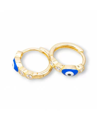 Orecchini Perno Di Argento 925 Con Cerchietto Occhio di Allah Ovale 5x17mm 2 Coppie Dorato Blu-ARGENTO 925 DESIGN ITALY | Worldofjewel.com