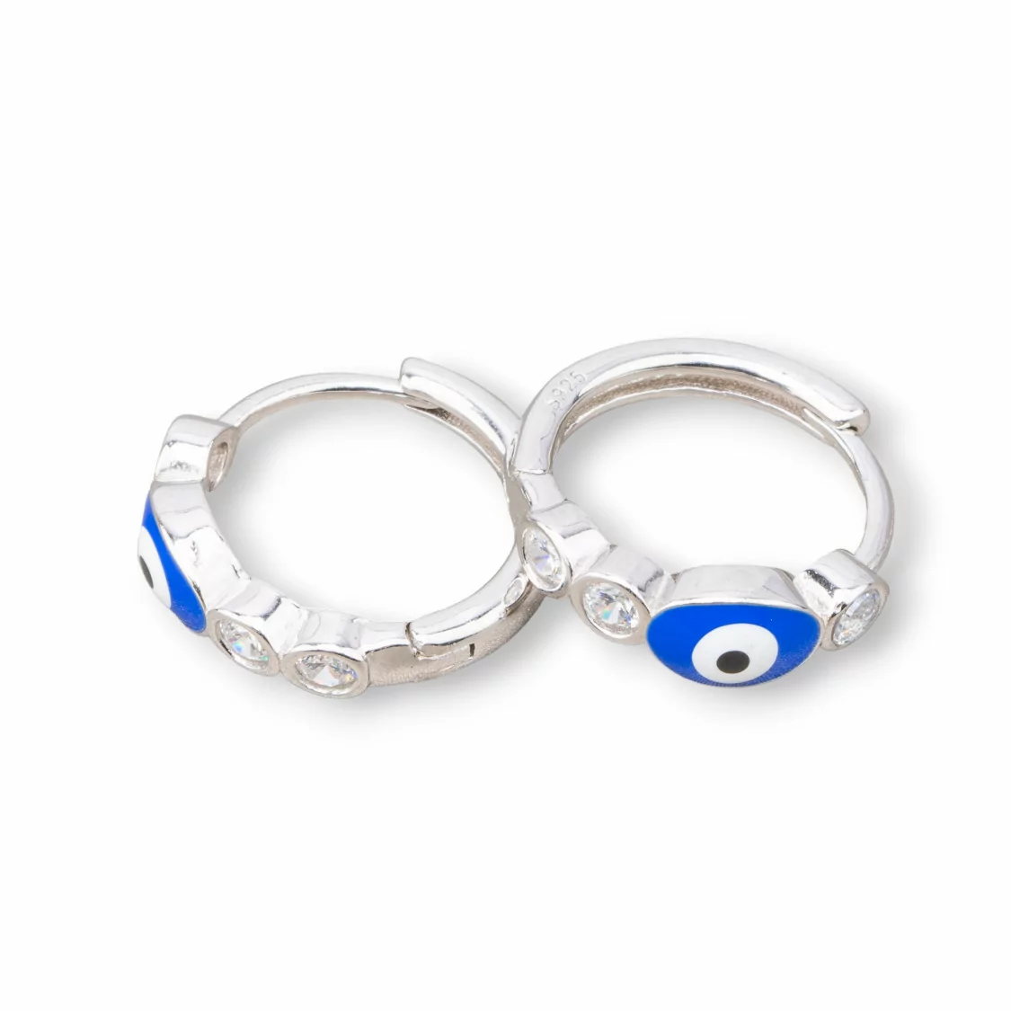 Orecchini Perno Di Argento 925 Con Cerchietto Occhio di Allah Ovale 5x17mm 2 Coppie Rodiato Blu-ARGENTO 925 DESIGN ITALY | Worldofjewel.com