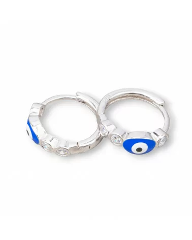 Orecchini Perno Di Argento 925 Con Cerchietto Occhio di Allah Ovale 5x17mm 2 Coppie Rodiato Blu-ARGENTO 925 DESIGN ITALY | Worldofjewel.com