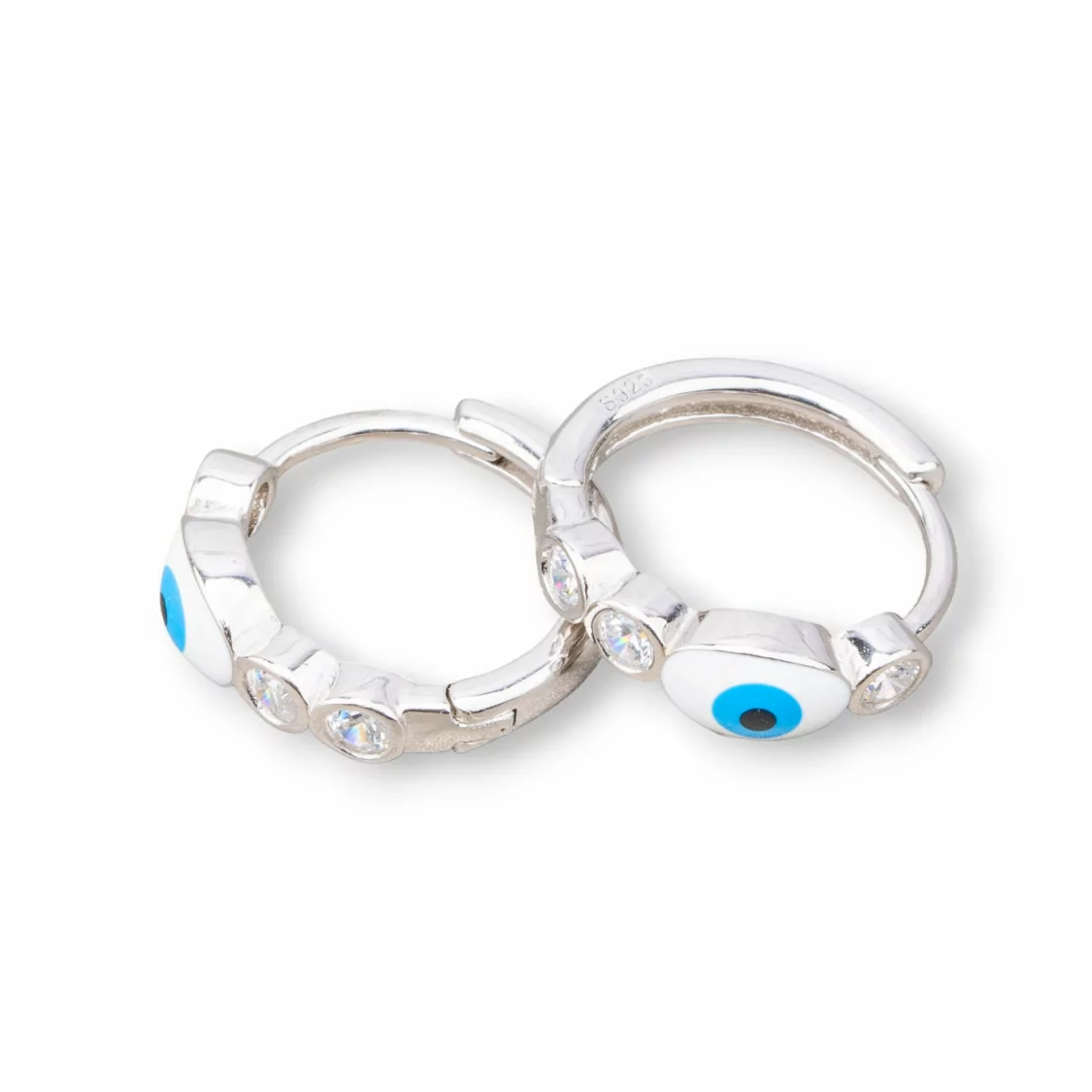 Orecchini Perno Di Argento 925 Con Cerchietto Occhio di Allah Ovale 5x17mm 2 Coppie Rodiato Celeste-ARGENTO 925 DESIGN ITALY | Worldofjewel.com