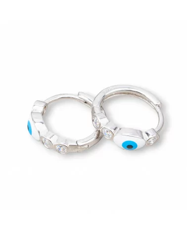 Orecchini Perno Di Argento 925 Con Cerchietto Occhio di Allah Ovale 5x17mm 2 Coppie Rodiato Celeste-ARGENTO 925 DESIGN ITALY | Worldofjewel.com