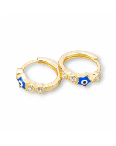 Orecchini Perno Di Argento 925 Con Cerchietto Occhio di Allah Stella 5x16mm 2 Coppie Dorato Blu-ARGENTO 925 DESIGN ITALY | Worldofjewel.com