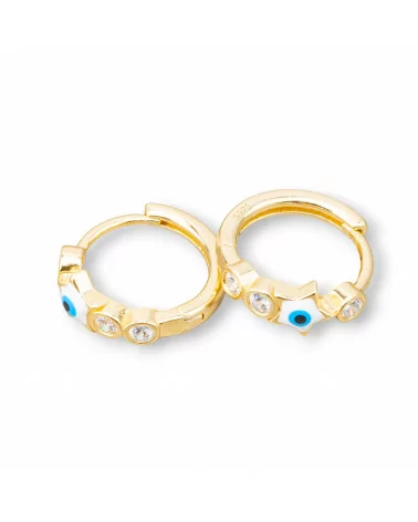 Orecchini Perno Di Argento 925 Con Cerchietto Occhio di Allah Stella 5x16mm 2 Coppie Dorato Celeste-ARGENTO 925 DESIGN ITALY | Worldofjewel.com