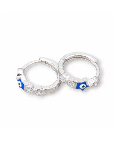 Orecchini Perno Di Argento 925 Con Cerchietto Occhio di Allah Stella 5x16mm 2 Coppie Rodiato Blu-ARGENTO 925 DESIGN ITALY | Worldofjewel.com