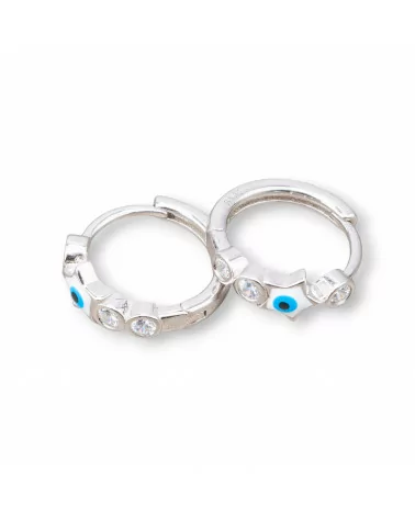 Orecchini Perno Di Argento 925 Con Cerchietto Occhio di Allah Stella 5x16mm 2 Coppie Rodiato Celeste-ARGENTO 925 DESIGN ITALY | Worldofjewel.com