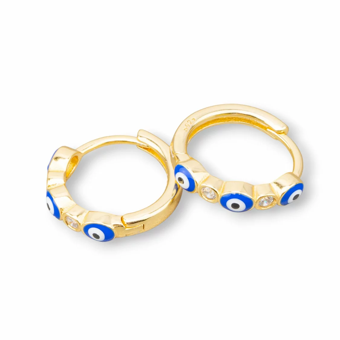 Orecchini Perno Di Argento 925 Con Cerchietto Occhio di Allah Tondo 3,5x16mm 2 Coppie Dorato Blu-ARGENTO 925 DESIGN ITALY | Worldofjewel.com