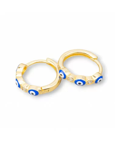 Orecchini Perno Di Argento 925 Con Cerchietto Occhio di Allah Tondo 3,5x16mm 2 Coppie Dorato Blu-ARGENTO 925 DESIGN ITALY | Worldofjewel.com