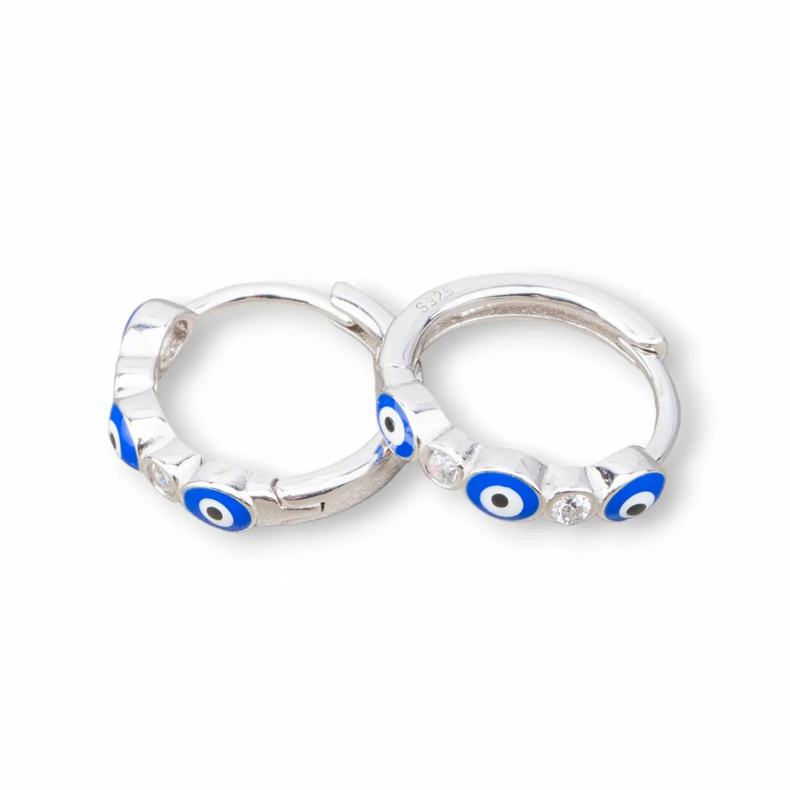 Orecchini Perno Di Argento 925 Con Cerchietto Occhio di Allah Tondo 3,5x16mm 2 Coppie Rodiato Blu-ARGENTO 925 DESIGN ITALY | Worldofjewel.com