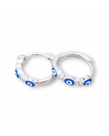 Orecchini Perno Di Argento 925 Con Cerchietto Occhio di Allah Tondo 3,5x16mm 2 Coppie Rodiato Blu-ARGENTO 925 DESIGN ITALY | Worldofjewel.com