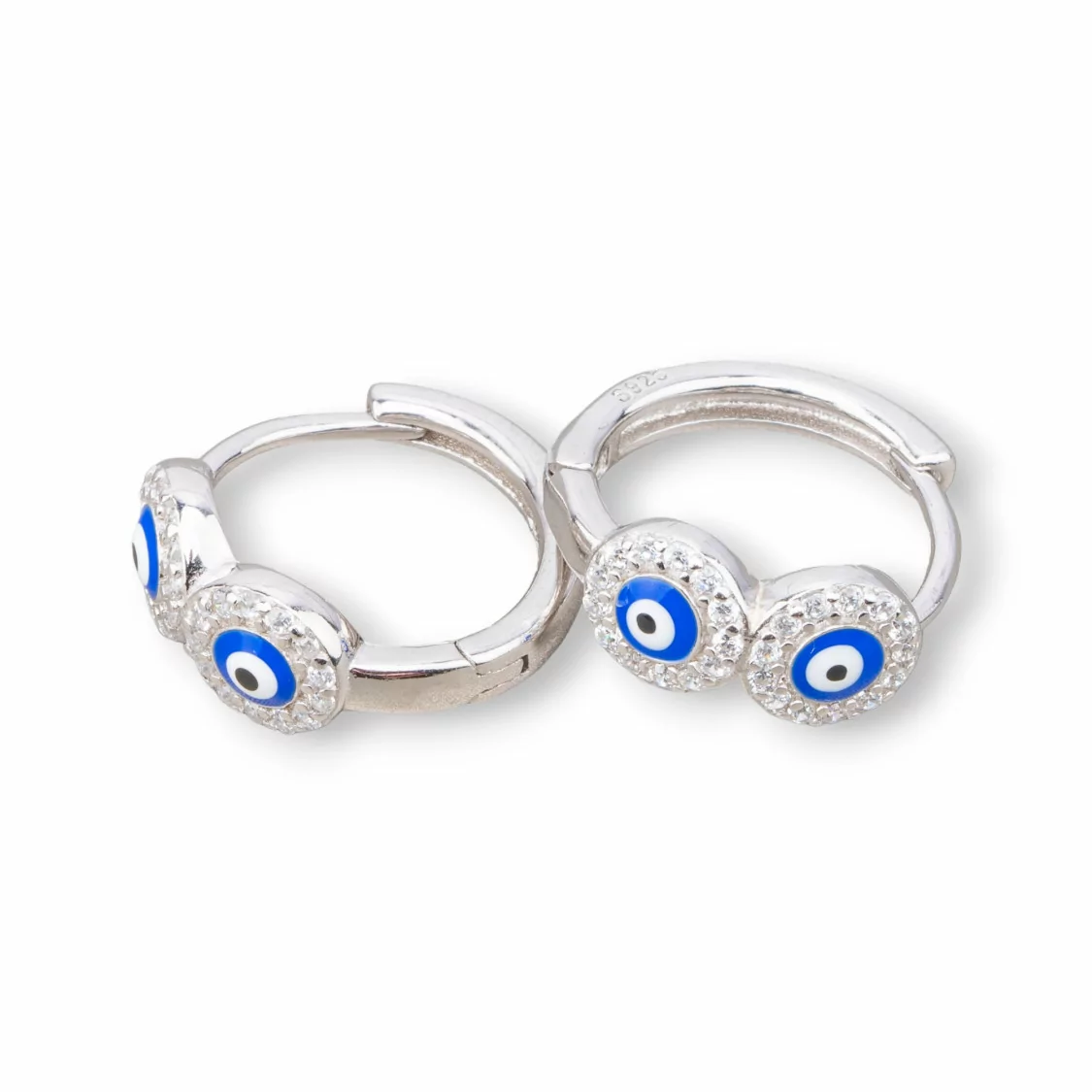 Orecchini Perno Di Argento 925 Con Cerchietto Occhio di Allah Tondo 9x17mm 2 Coppie Rodiato Blu-ARGENTO 925 DESIGN ITALY | Worldofjewel.com