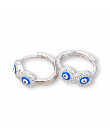 Orecchini Perno Di Argento 925 Con Cerchietto Occhio di Allah Tondo 9x17mm 2 Coppie Rodiato Blu-ARGENTO 925 DESIGN ITALY | Worldofjewel.com