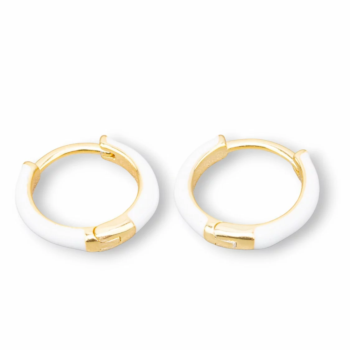 Orecchini Perno Di Argento 925 Con Cerchietto Smaltato 3x16mm 2 Coppie Dorato Bianco-ARGENTO 925 DESIGN ITALY | Worldofjewel.com